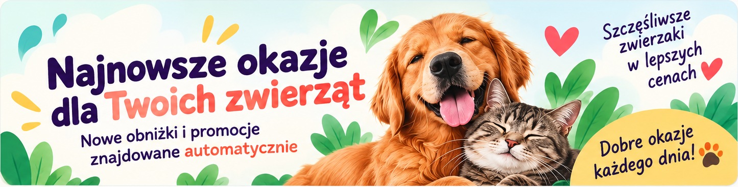 Najnowsze okazje dla Twoich zwierząt. Nowe obniżki i promocje znajdowane automatycznie.